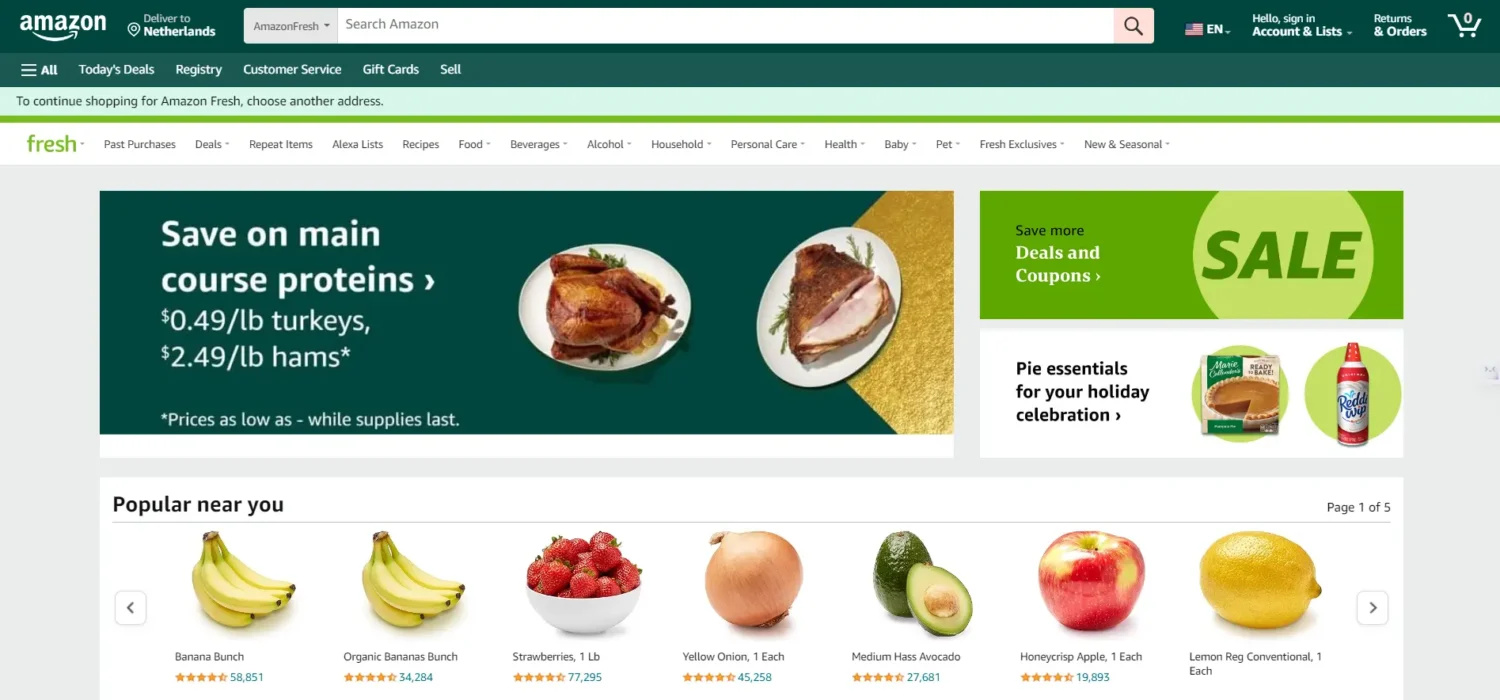 Amazon Fresh uses dynamically changing banners
