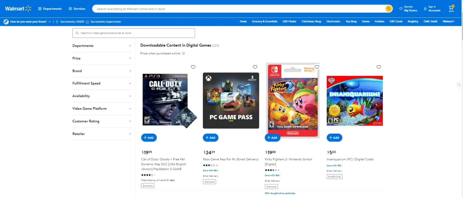 Downloadable products on Walmart