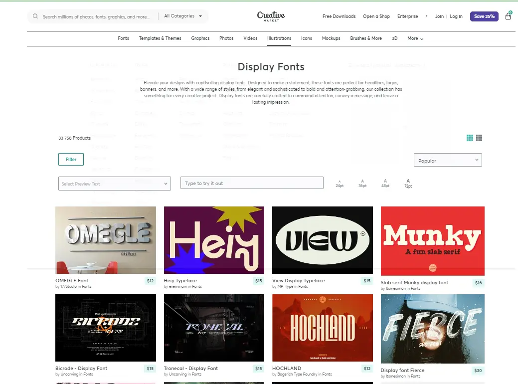 Display Fonts on Creative Market