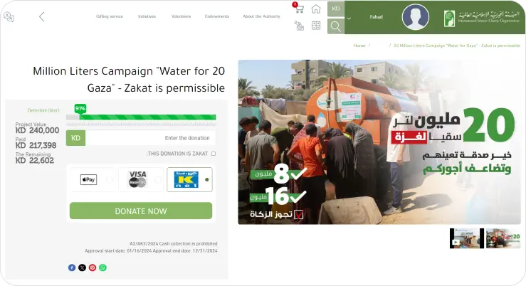 Donors can track how close the project is to reaching its goal, such as securing one million liters of water