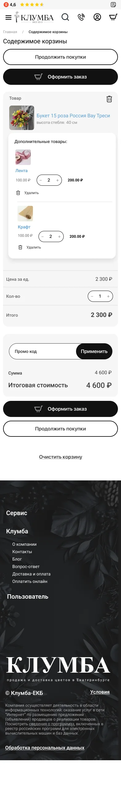 Add-ons in the cart