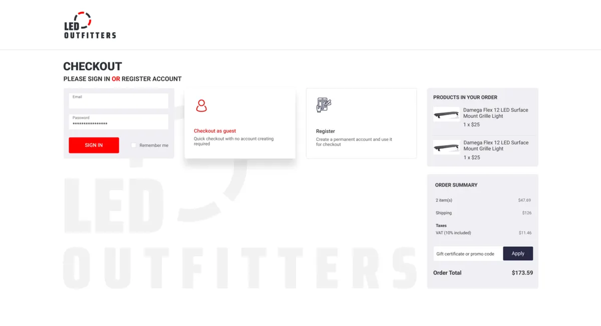 Sign-in before checkout LED Outfitters