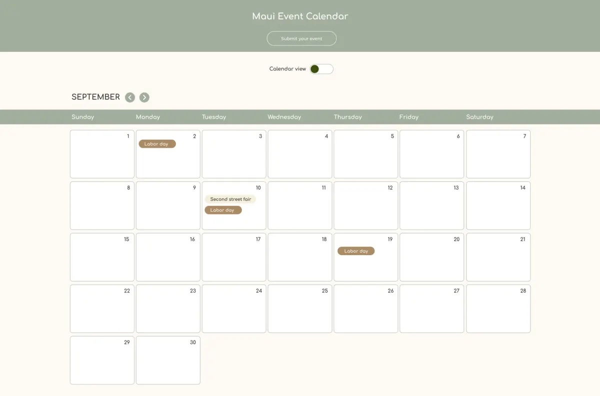 Event calendar Mokulima