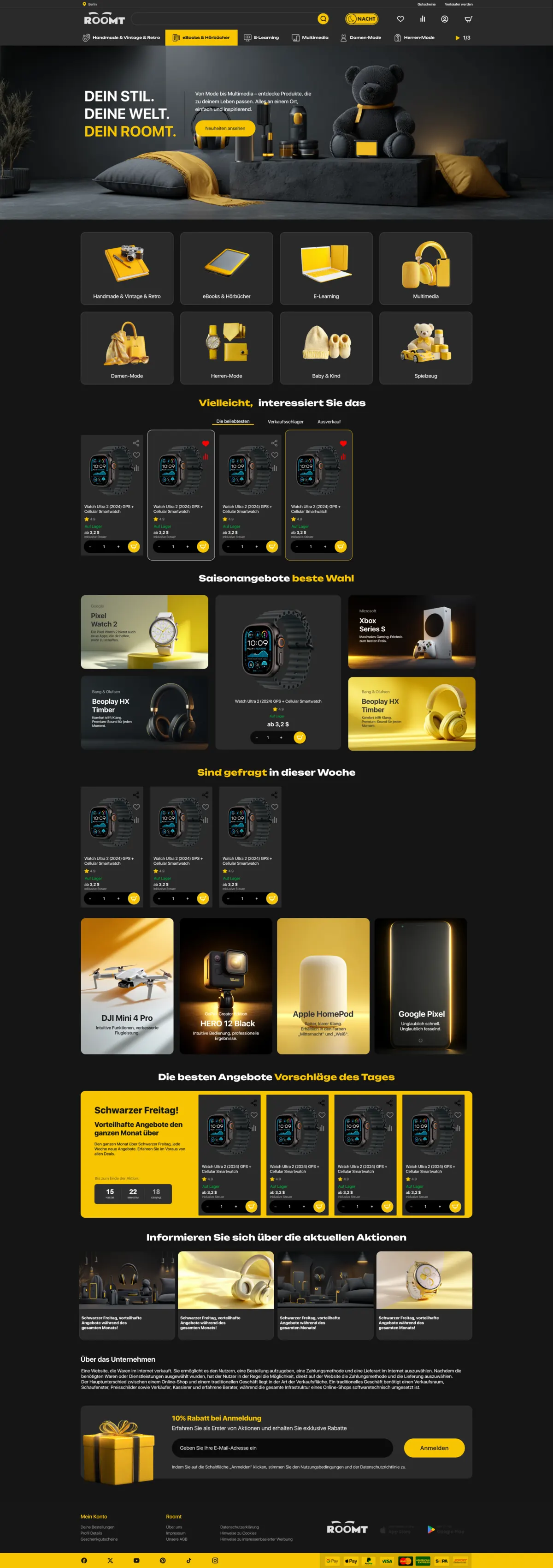 Home page, dark theme