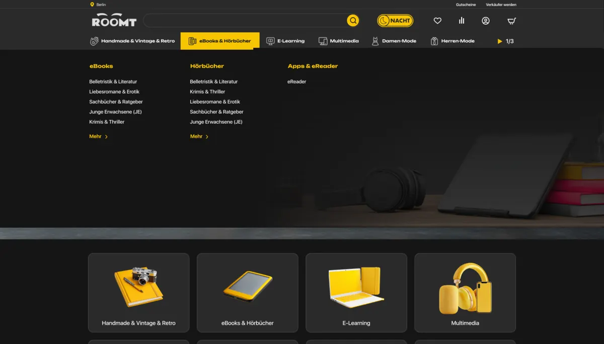 Menu, dark theme